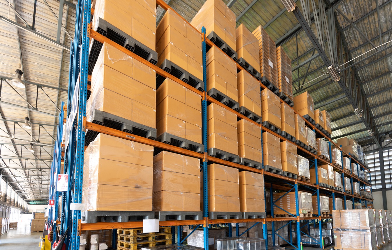 Interior Of Logistics Warehouse Full Of Cartons